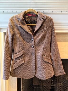 G.I.L.I. Herringbone Blazer Jacket in Taupe Brown